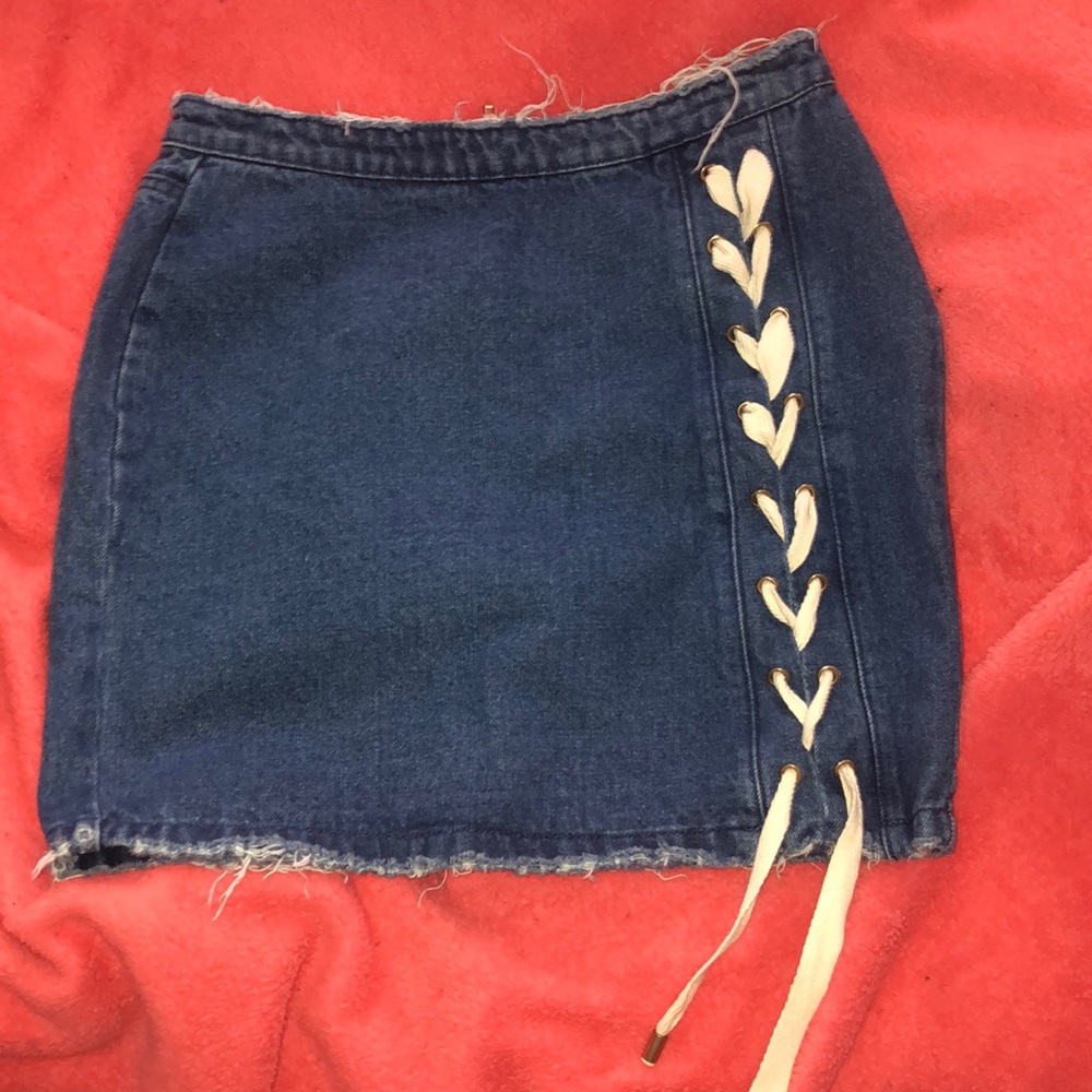 Blue Lace Up Denim Skirt